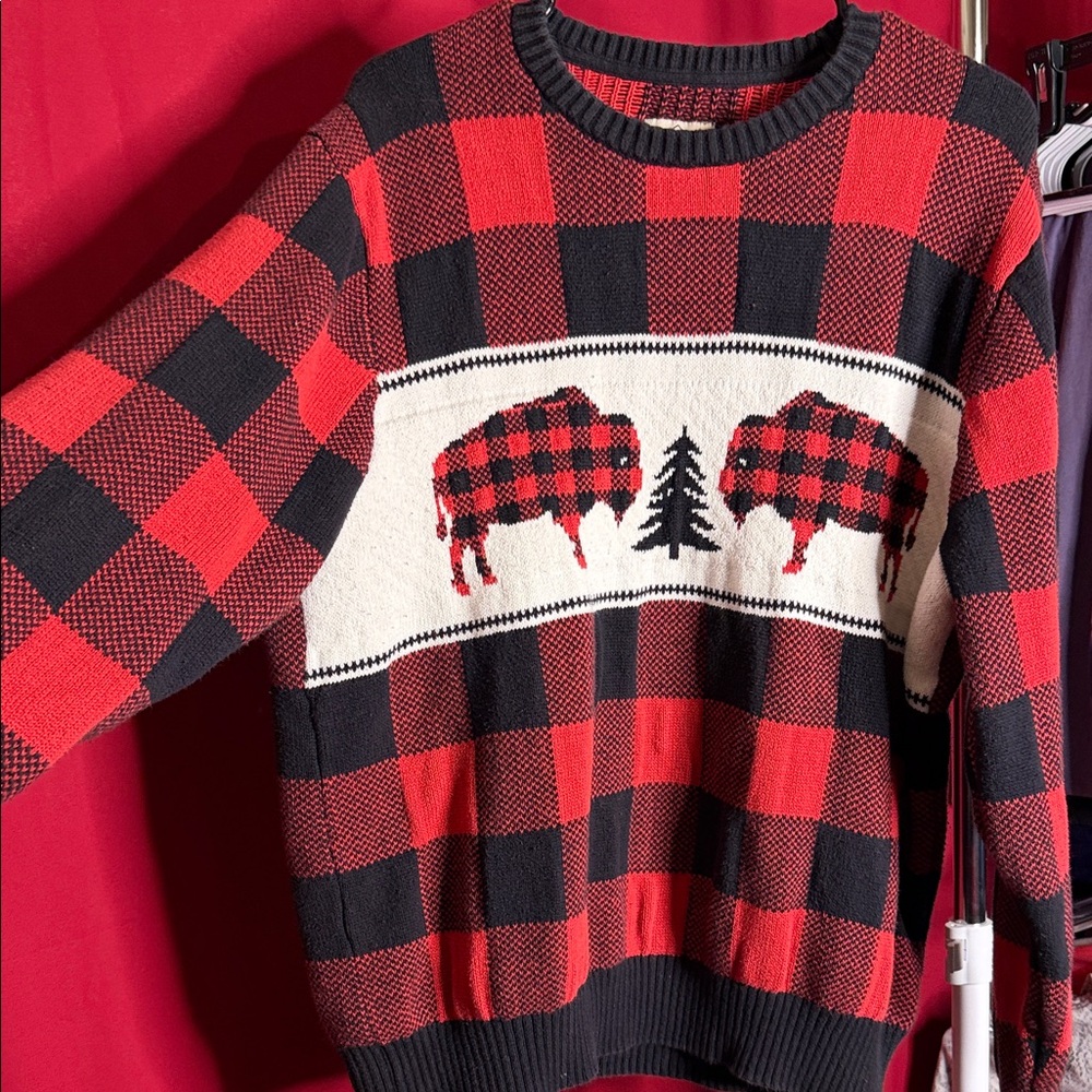 St. John's Bay Red and Black Buffalo Check Sweater